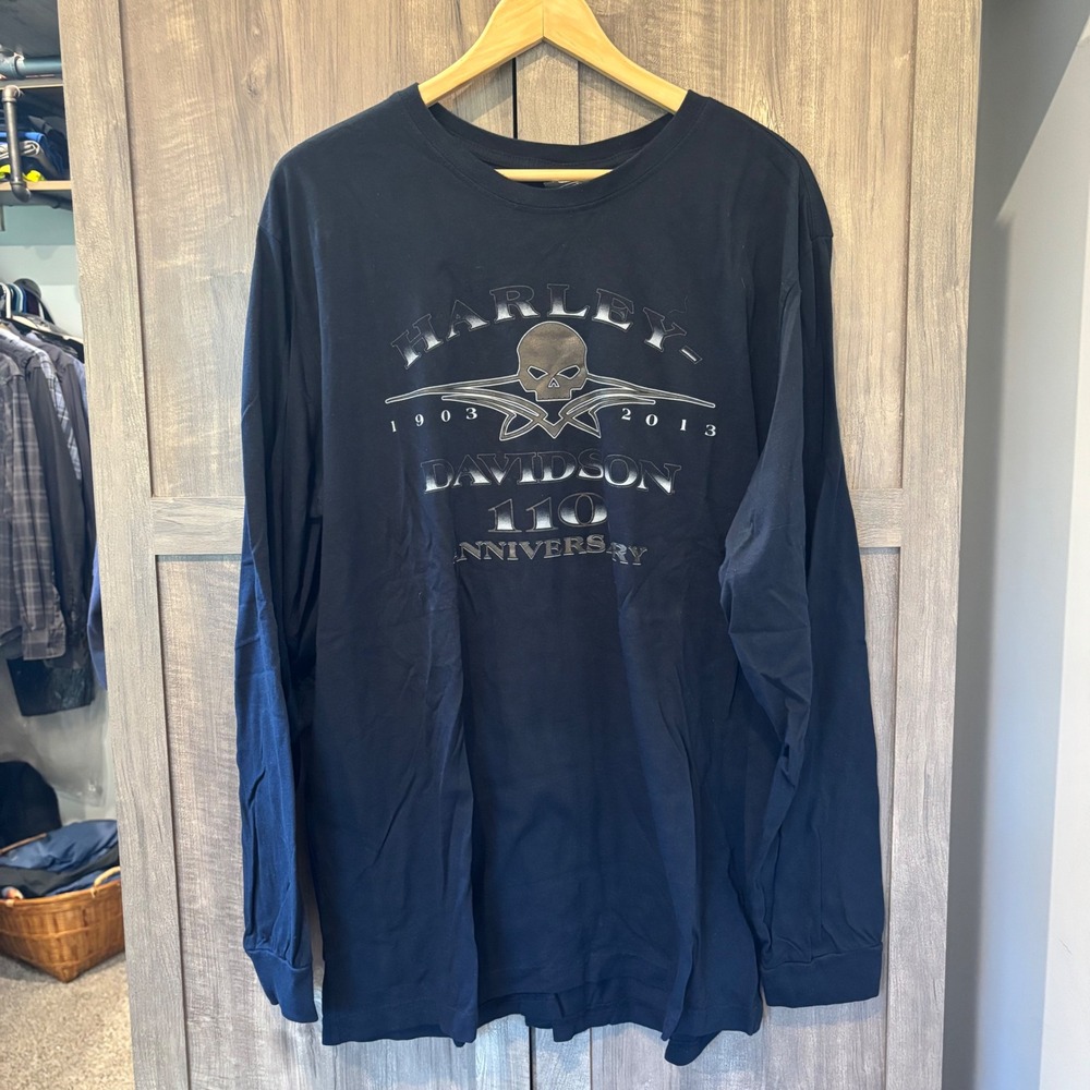 Harley Davidson 110th Anniversary Long Sleeve Graphic T-Shirt Black Mens XL